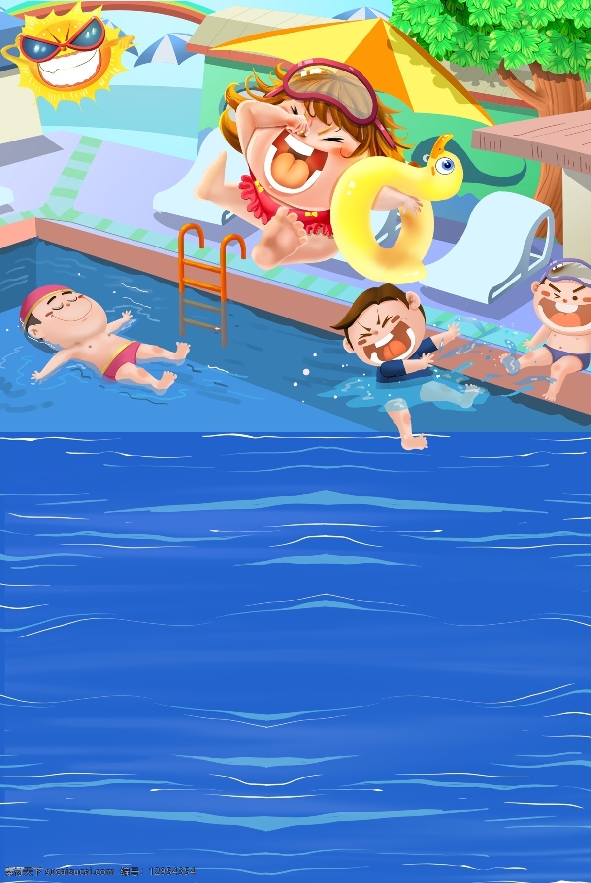 儿童游泳插画 儿童 游泳 夏季 水上乐园 戏水 玩水 插画 分层