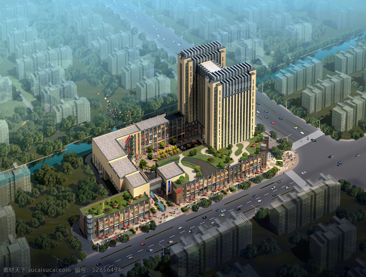 建筑效果图 效果图 楼房 设计素材 楼房效果图 建筑设计 环境设计 大树 高楼 建筑效果