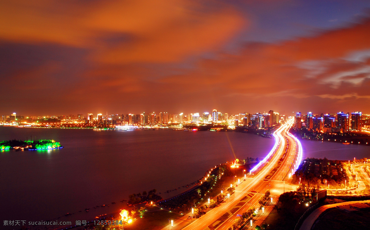 苏州工业园区 金鸡湖 大桥 夜景 sip 金鸡湖大桥 建筑 灯影 工业生产 现代科技