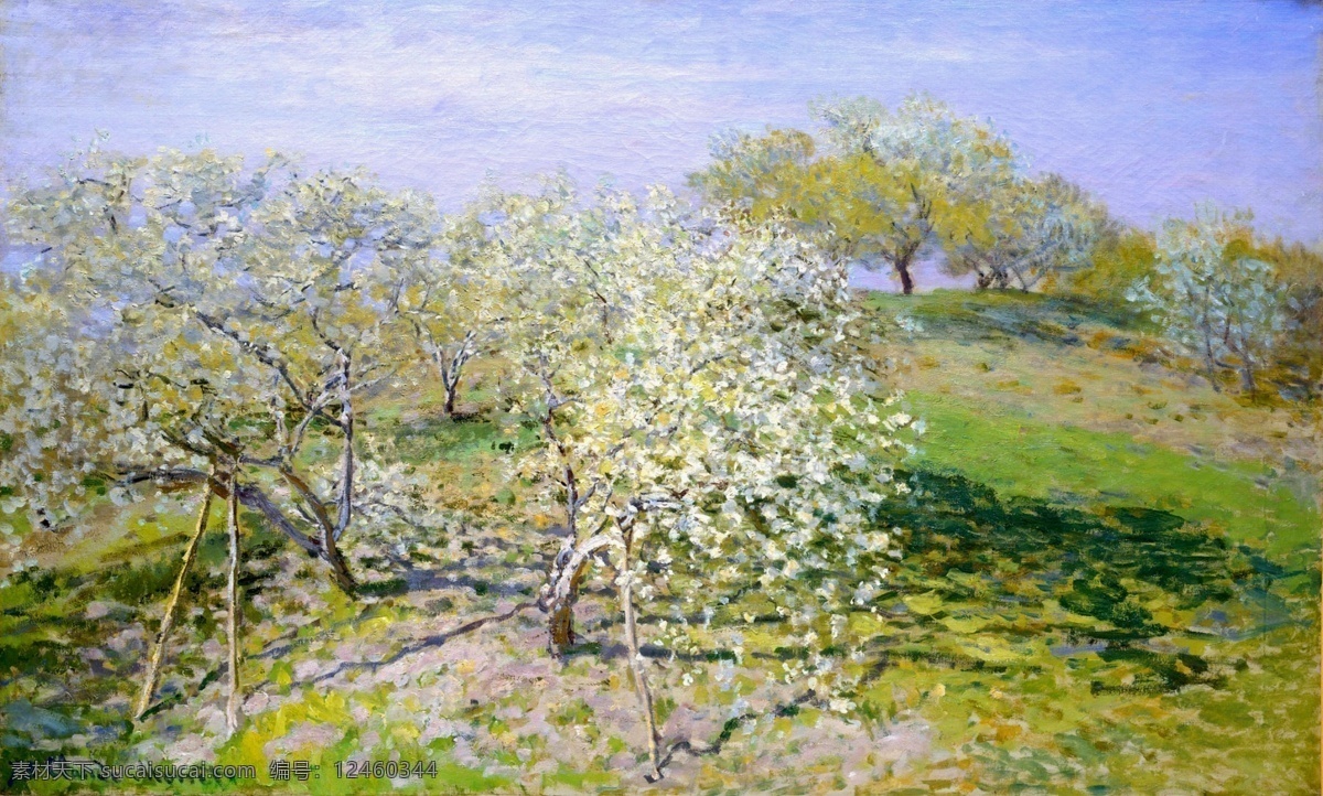 风景 建筑 田园 植物 水景 印象 画派 写实主义 油画 装饰画 bloom in trees apple 装饰素材