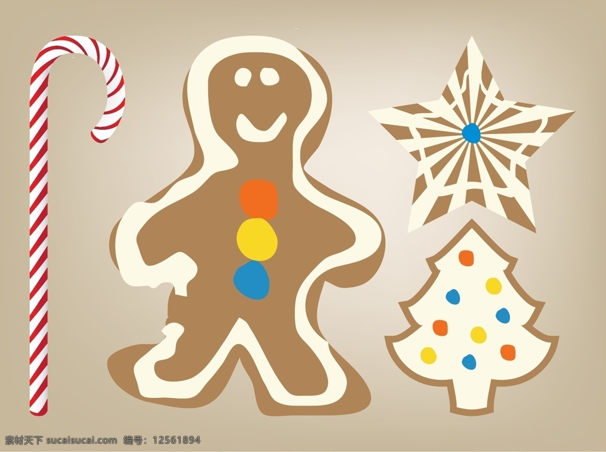 圣诞节 扁平化 饼干 手绘饼干 矢量素材 食物 美食 手绘甜点 手绘食物 饼干图标 曲奇 曲奇饼干 姜饼人
