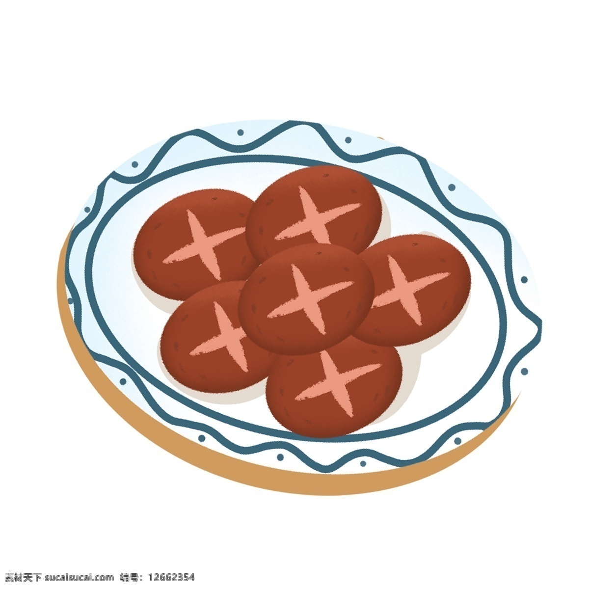 香菇 卡通 盘子上的香菇 盘子里的香菇 火锅食材 真菌 菇类 瓷盘上的香菇 手绘卡通香菇