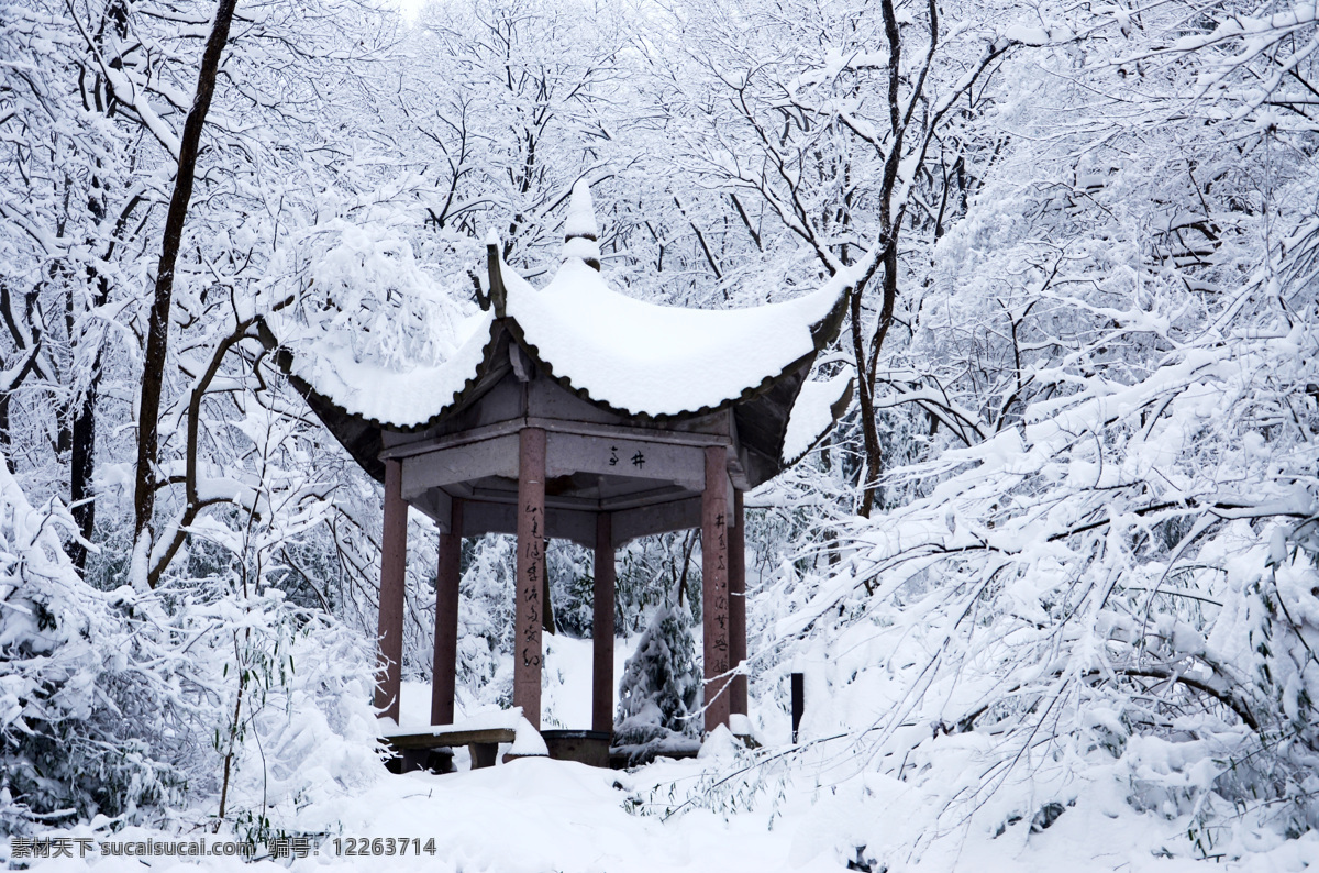 雪中亭 雪景 雪 亭 亭子 雪中亭子 雪中的亭子 山 雪山 树 雪树 自然景观 山水风景