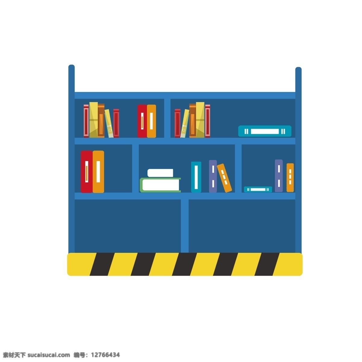 手绘 卡通 蓝色 撞 色 书架 单个 家具 元素 撞色