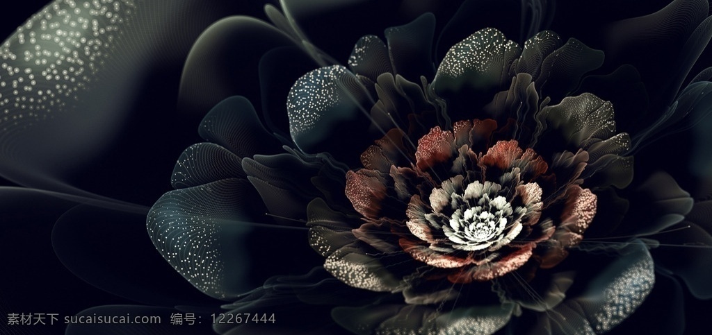 黑色花朵艺术 创意 分形 艺术 抽象 花朵 装饰画 红色 黑色 底纹边框 抽象底纹