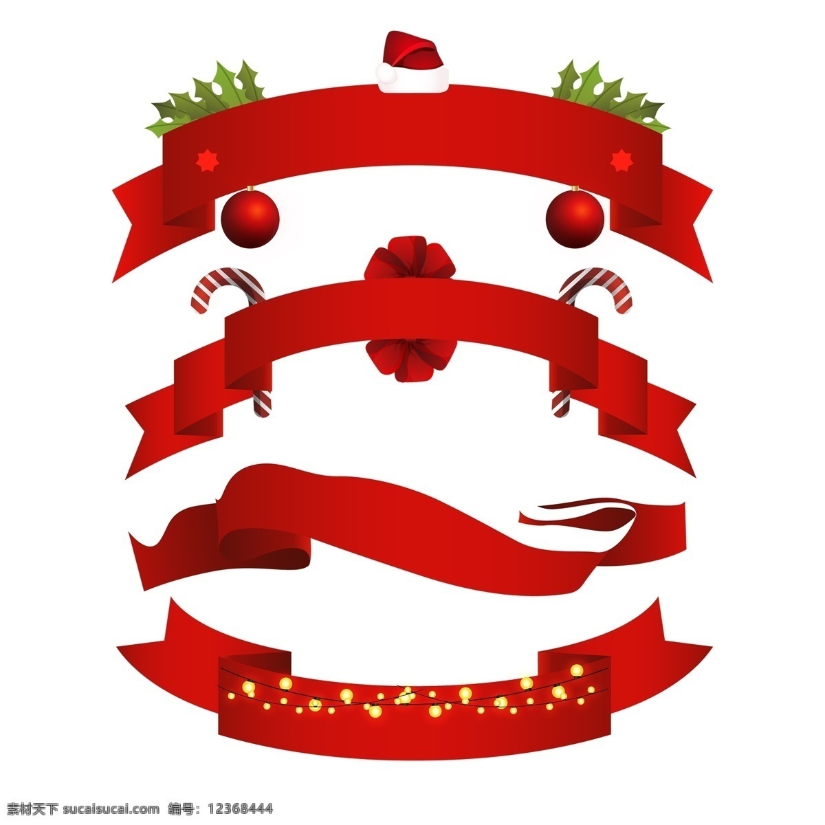 红色 圣诞 帽 飘带 丝带 免 抠 透明 装饰 促销 标签 图标 装饰标签 装饰图形 装饰素材 促销素材