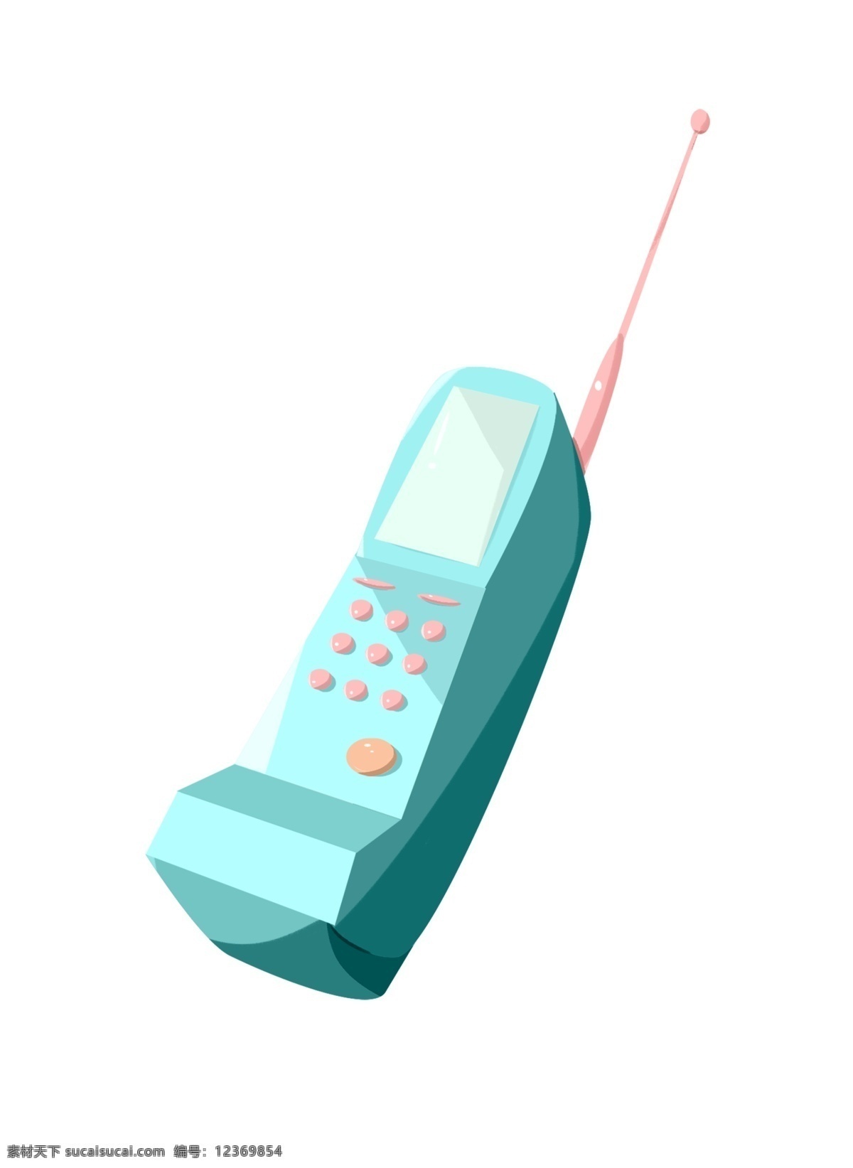 手绘 卡通 蓝绿色 电话 插画 手绘电话 蓝绿色电话 卡通电话 对讲机 粉色按钮 粉色天线 老式电话 玩具电话