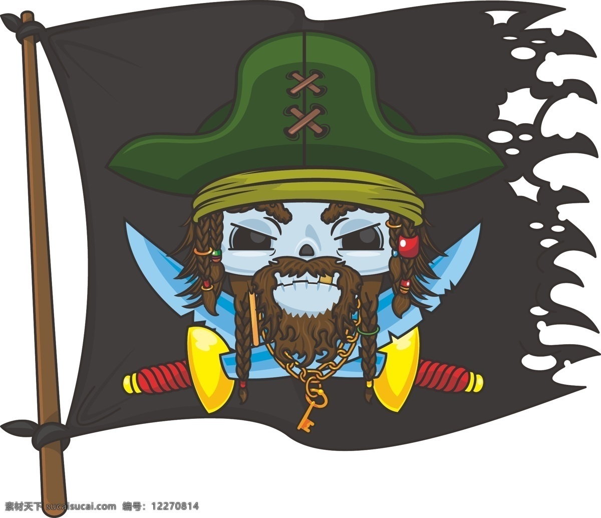 海盗 骷髅头 酒箱 旗子 火焰 纸张 人物 动漫人物 动漫动画