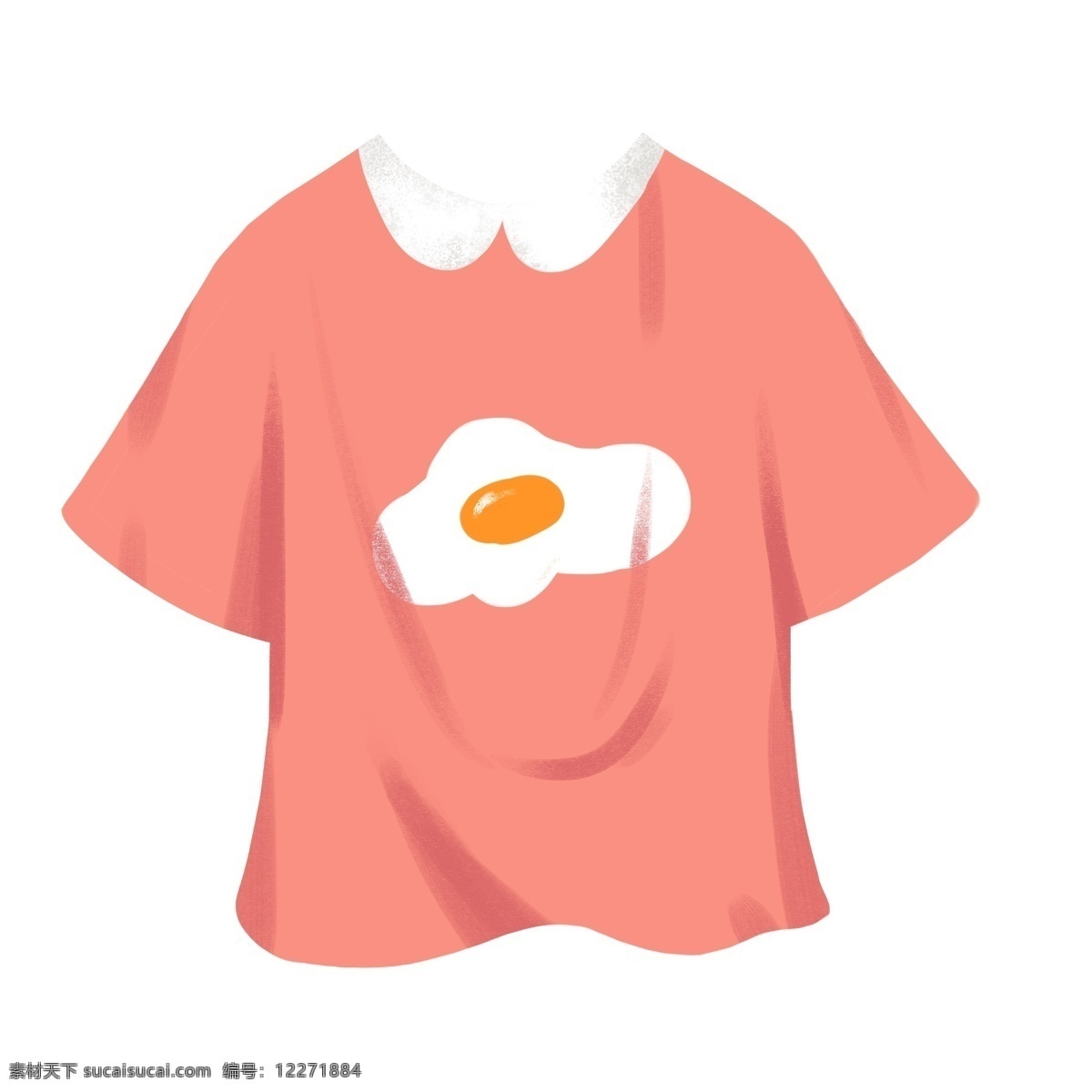 夏日 粉色 煎蛋 可爱 印花 短袖 生活 t恤 卡通 手绘 插画 装饰