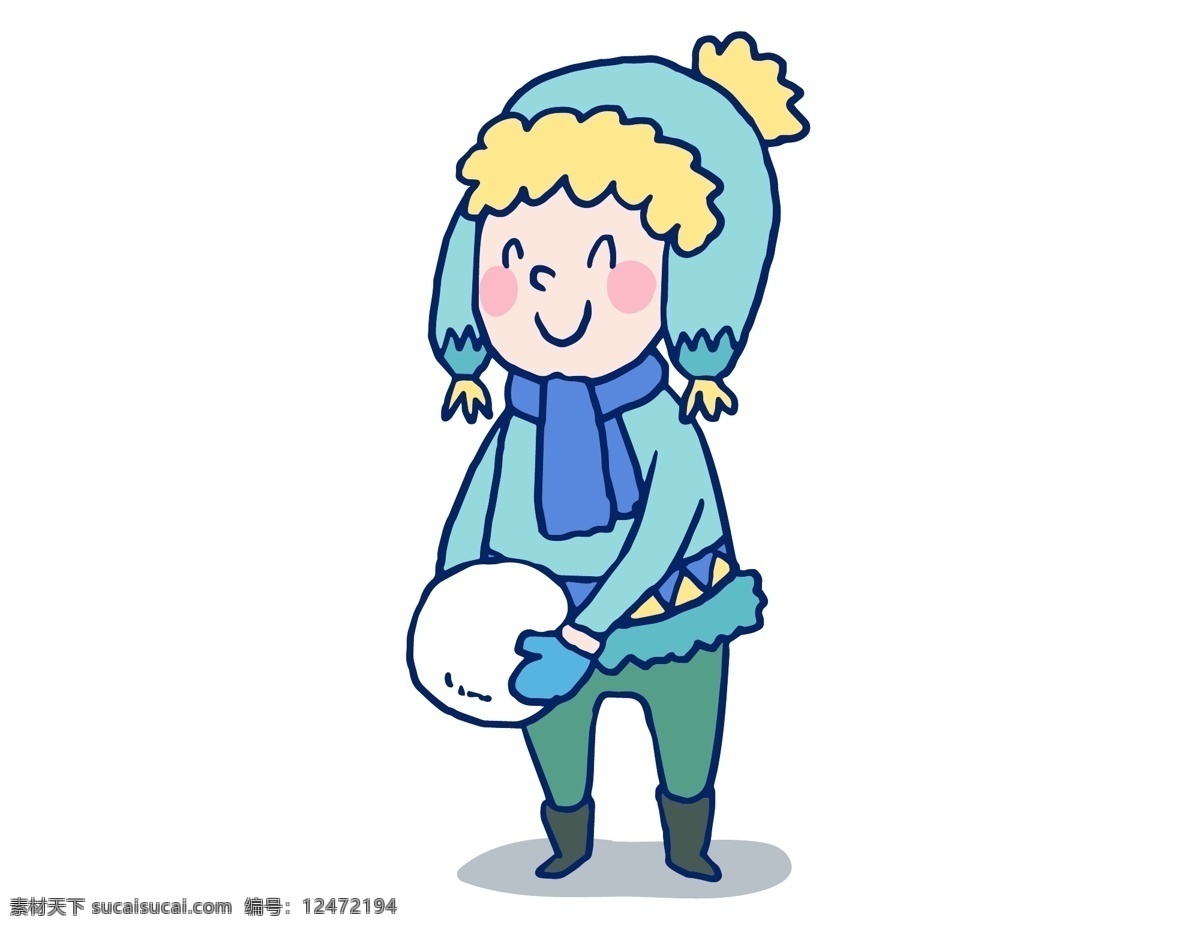 手绘 卡通 小 美女 玩 雪球 元素 矢量 小美女 下雪 ai元素 玩雪球 免扣元素
