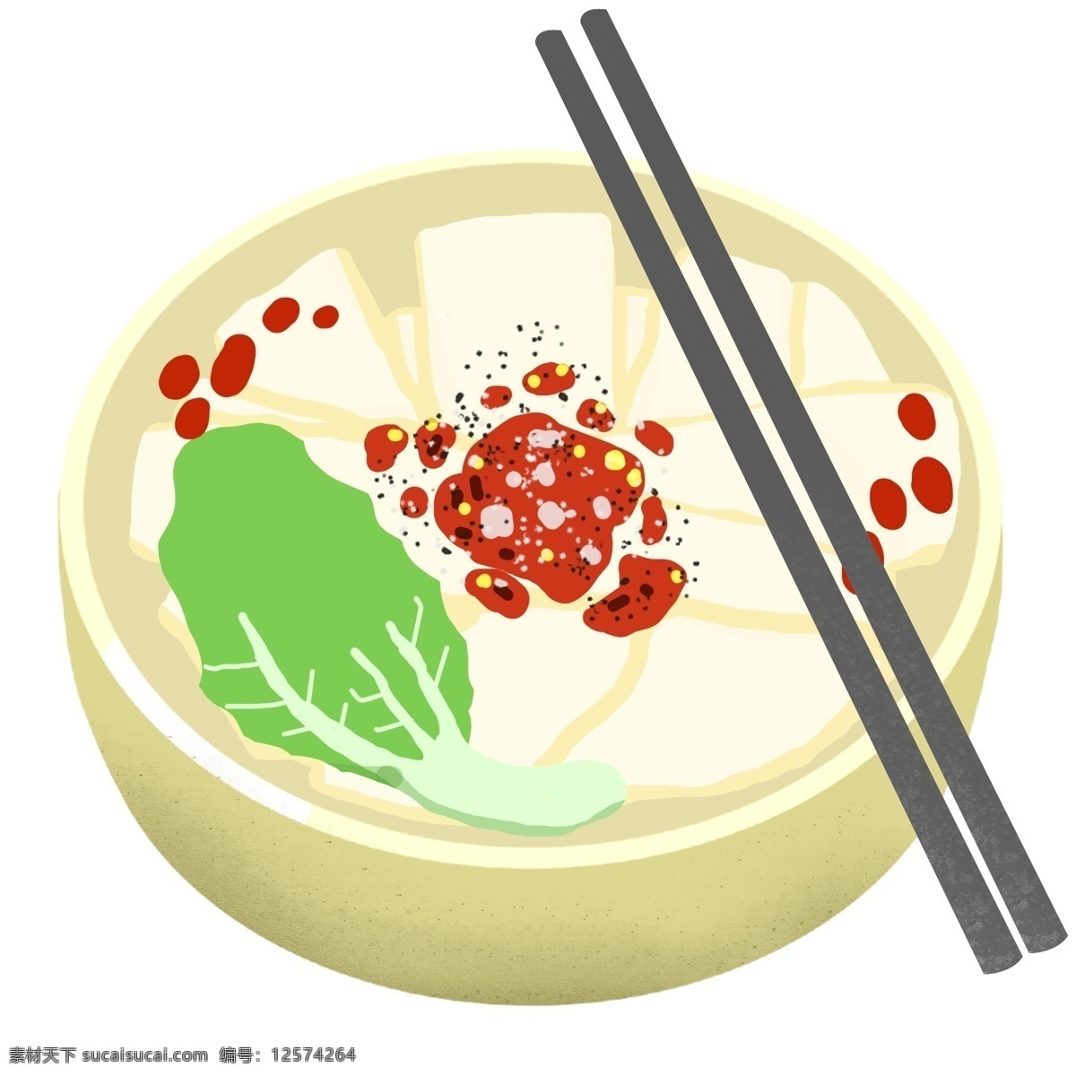 大碗 手工 插图 红色辣椒油 一大碗手工面 好吃的手工面 可口的手工面 绿色蔬菜 木质筷子 黑色筷子