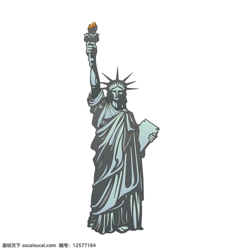淡蓝色 美国 纽约 自由 雕塑 自由女神像 自由女神 火炬 名胜 东海岸 矢量 矢量自然景观 自然景观 人文景观