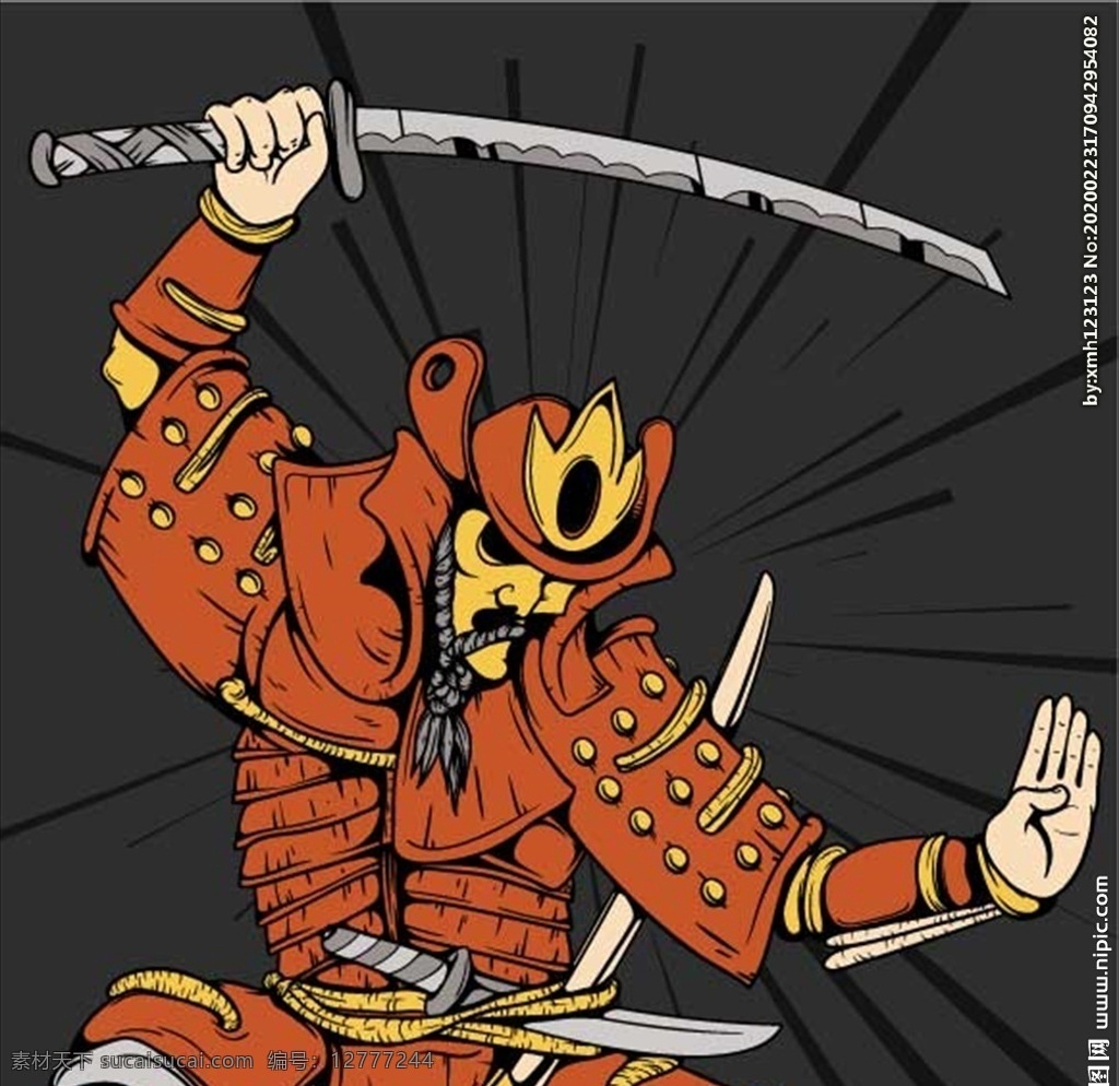 武士 将军 日本 元素 日 系 卡通 人 日系 人物 手绘 动漫风格 挥刀 拔刀 分层