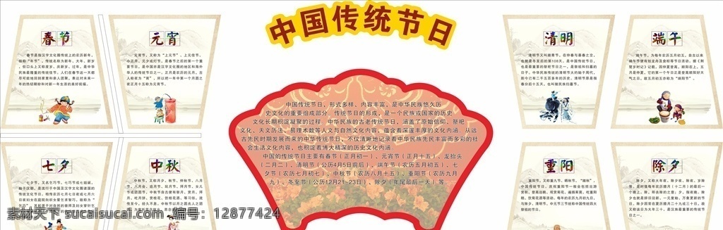 中国传统节日 春节 清明 元宵 七夕 端午 中秋 重阳 除夕 展板模板