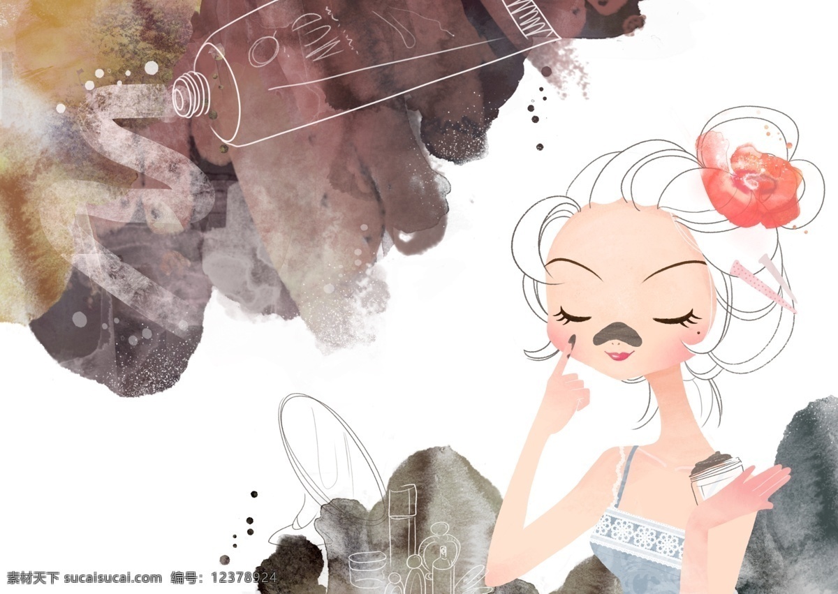 分层 保养 护肤 化妆品 怀旧 美女 美容 梦幻世界 卡通 世界 模板下载 卡通世界美女 女孩 做面膜 去黑头 童话世界 仙境 水墨画 水彩画 油画 源文件 psd源文件