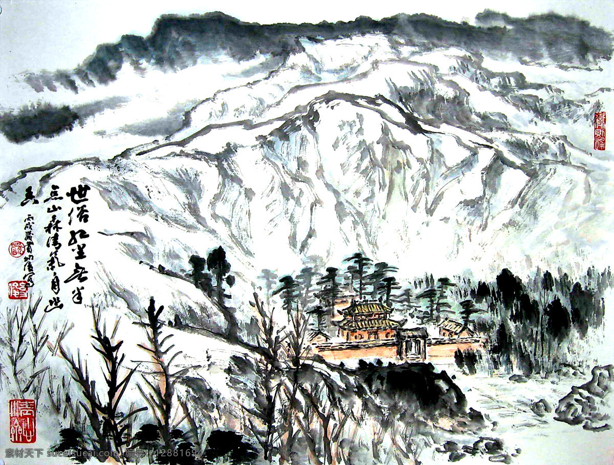 大门 阁楼 绘画书法 山 山水画 书法 树木 清 气 幽香 设计素材 模板下载 清气幽香 严幼俊 中国画 水墨画 印章 八角楼 围墙 字画 文化艺术 装饰素材 雕刻 图案