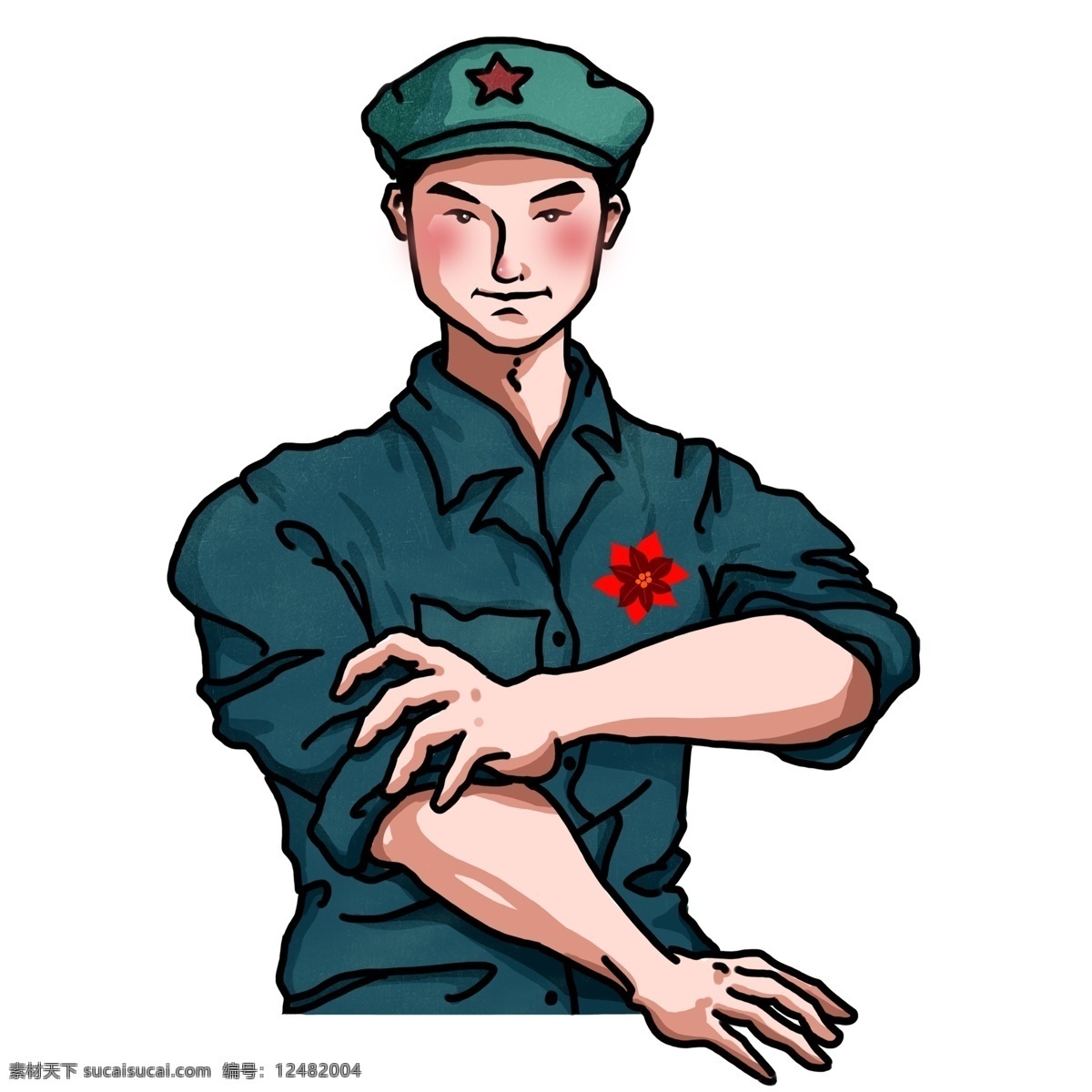 卡通 手绘 解放军 人物 插画 军人