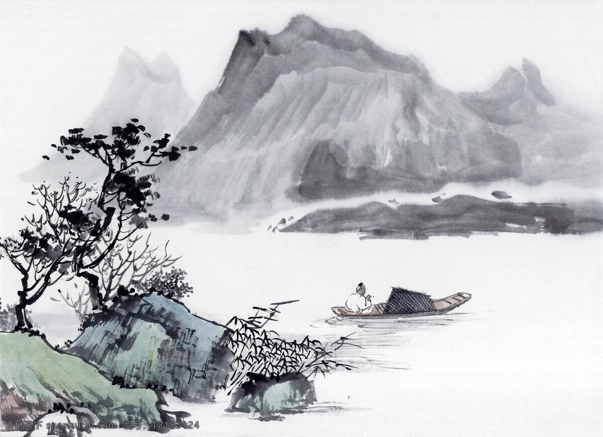 山水画 国画0007 国画 设计素材 山水画篇 中国画篇 书画美术 白色