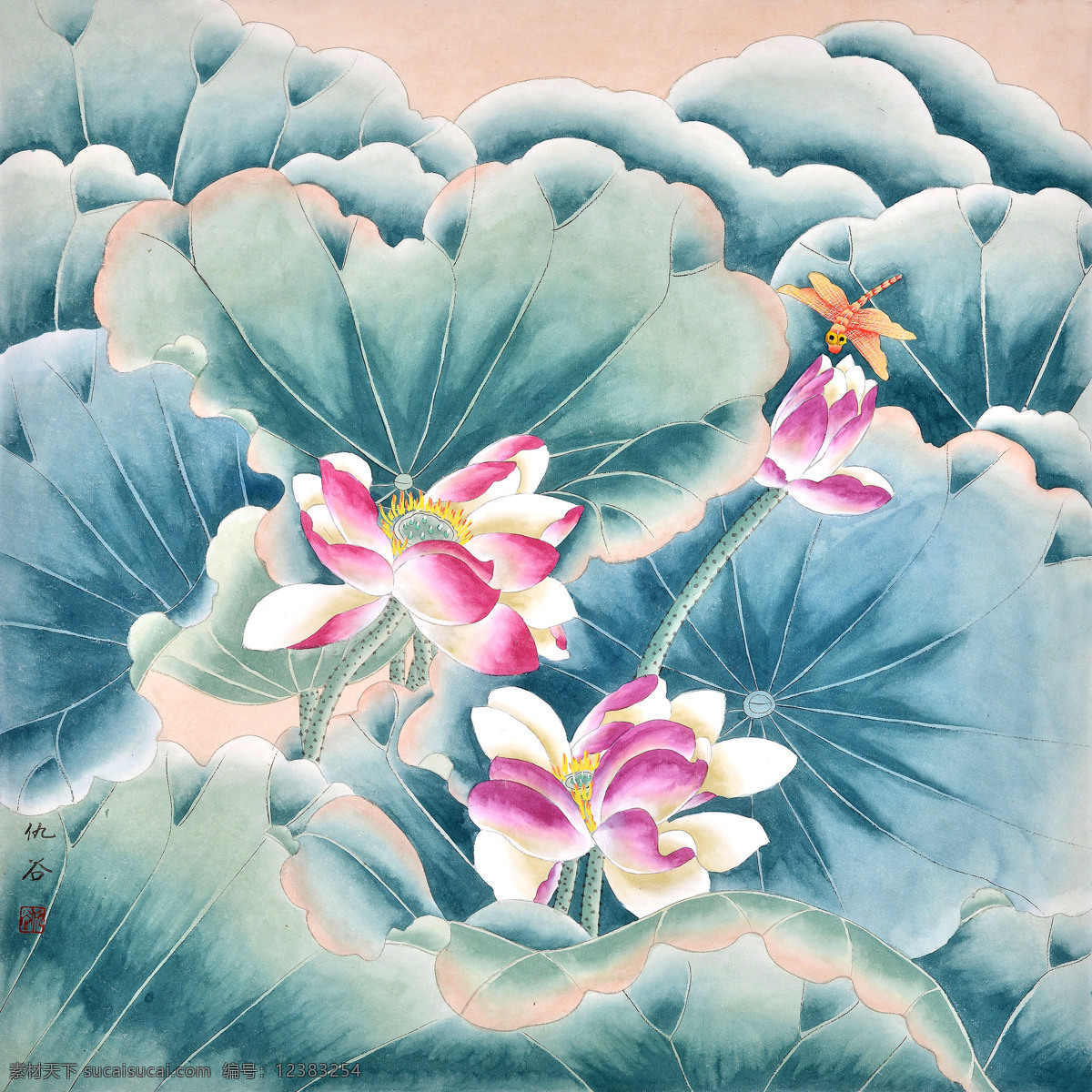 荷花蜻蜓图 美术 中国画 荷花 蜻蜓 仇谷国画 国画集124 文化艺术 绘画书法