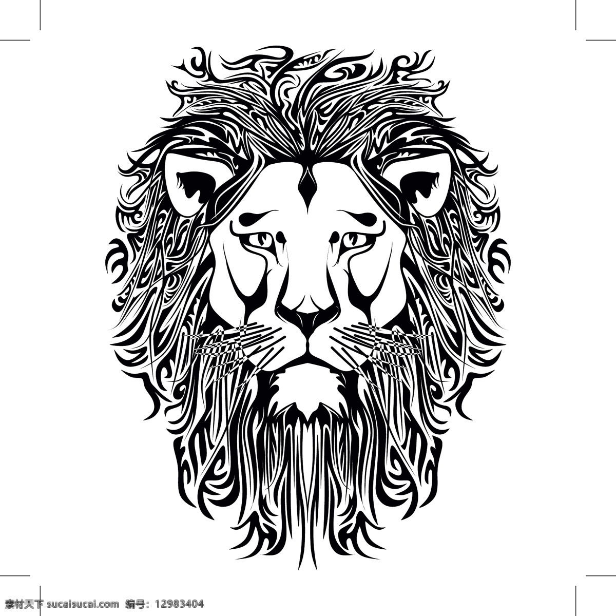 雄狮 头 图案 花纹 狮子图案花纹 矢量动物 卡通动物 动物插画 陆地动物 生物世界 矢量素材 白色