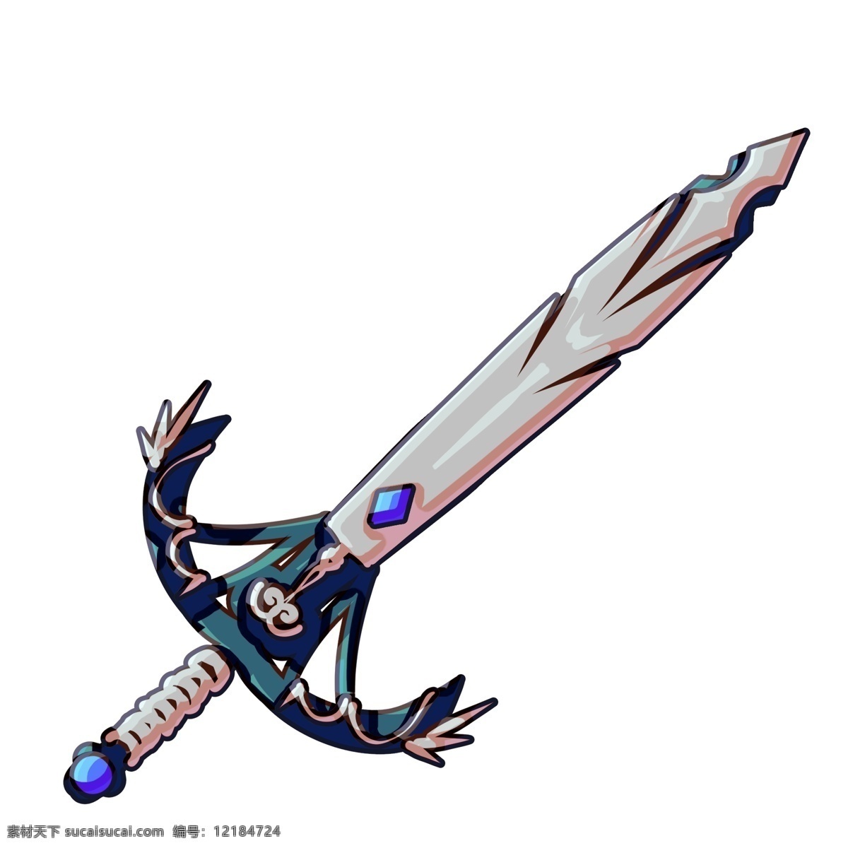 蓝色 宝剑 装饰 插画 蓝色的宝剑 漂亮的宝剑 创意宝剑 立体宝剑 精美宝剑 卡通宝剑 古风宝剑