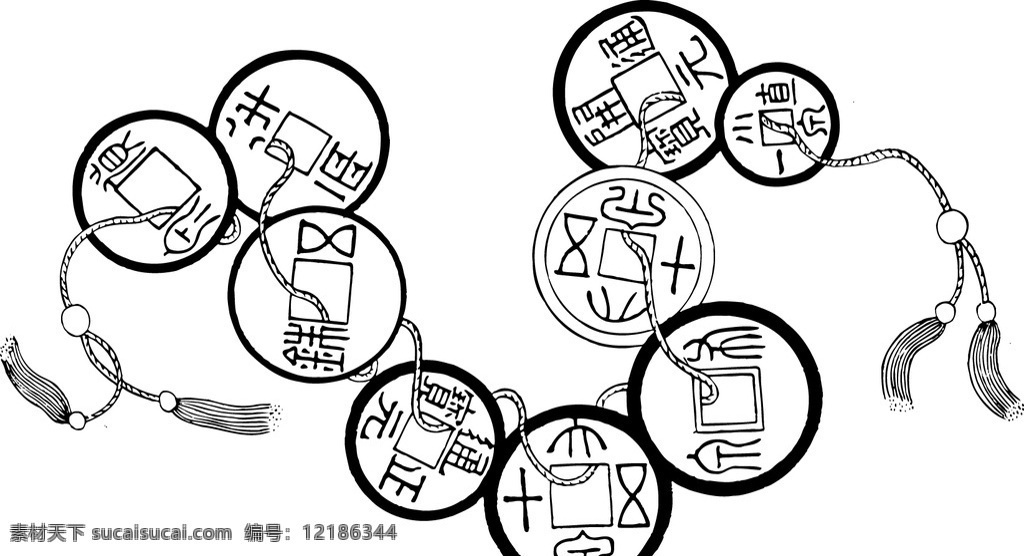 铜钱 古代货币 线描 传统图案 古典图案 吉祥图腾 矢量线稿 中国吉祥图腾 图案素材 底纹边框 其他素材