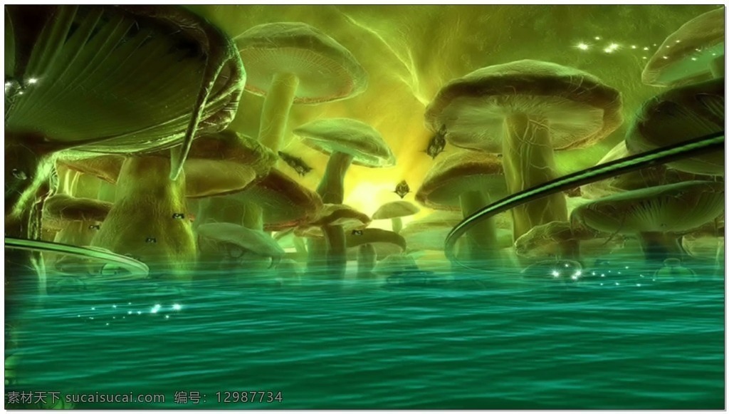 梦幻 场景 背景 高清视频素材 视频素材 动态视频素材 绿色 海水 蘑菇