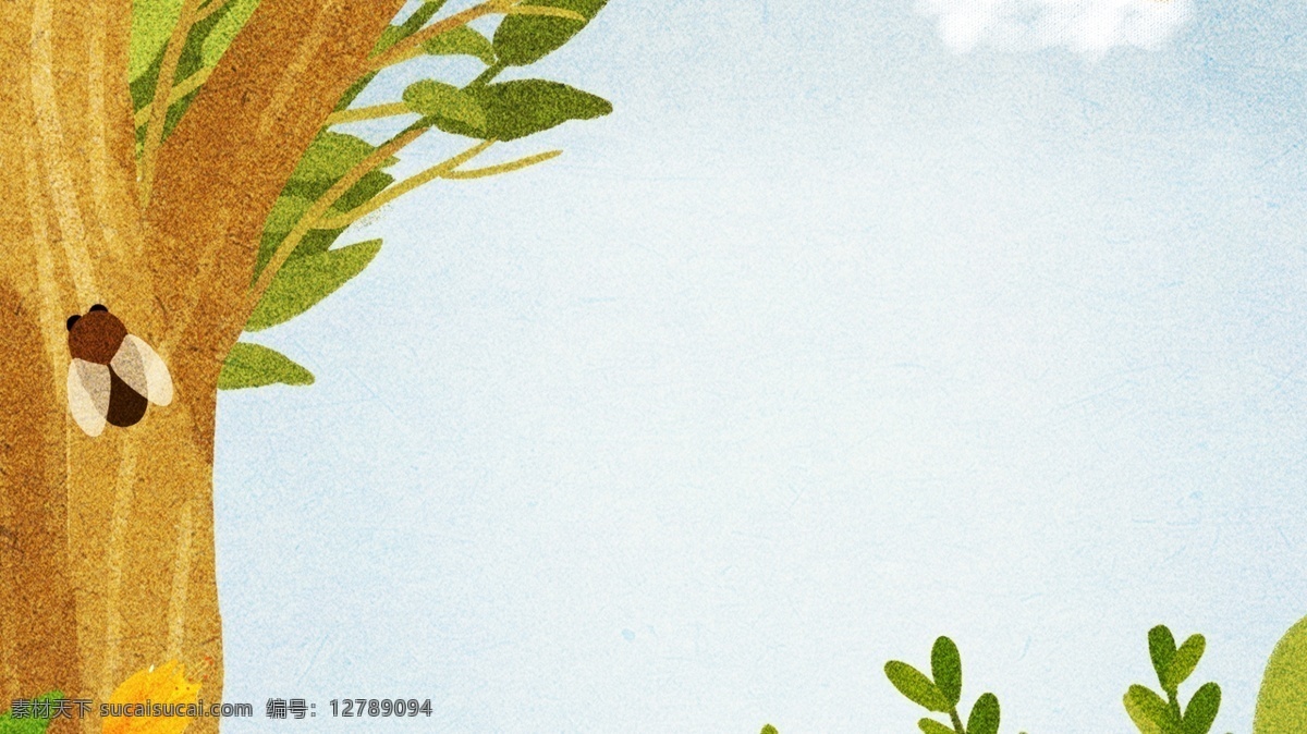 彩绘 树木 插画 背景 夏季 天空 背景素材 卡通背景 卡通 彩绘背景 广告背景 psd背景 手绘背景