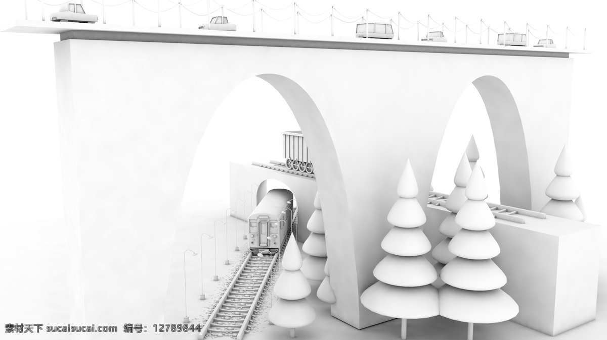 c4d 小火 车桥 梁 小火车 桥梁 3d设计 模型