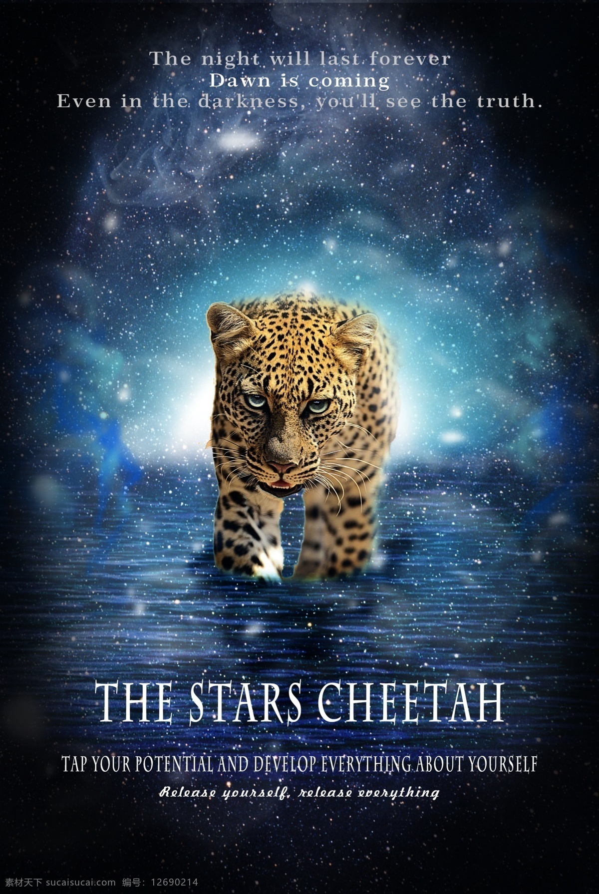星空猎豹 星空 猎豹 海报 动物海报 蓝色 电影海报 梦幻星空 创意海报