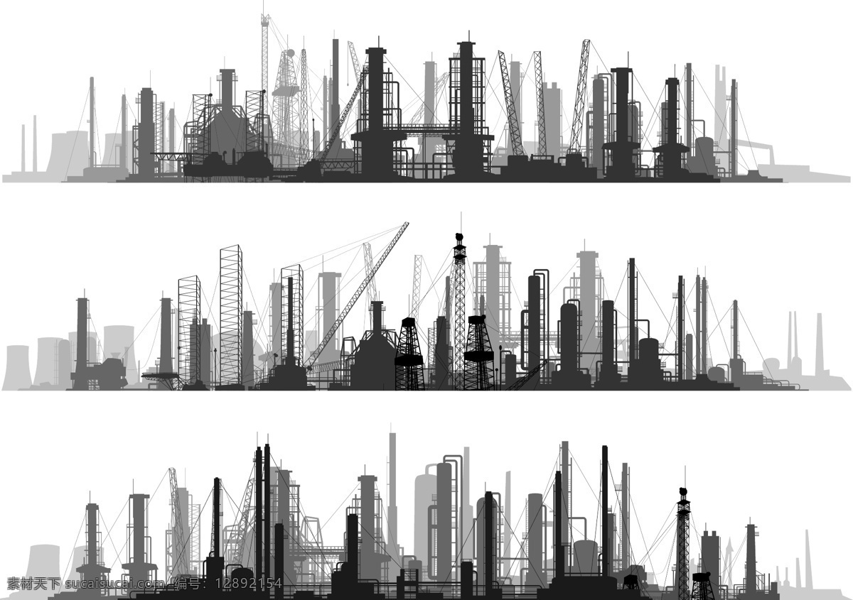 工厂建筑剪影 工业生产 工厂 工地 轮廓 电站 工业图标 工厂图标 现代工业 现代科技 矢量 动漫动画
