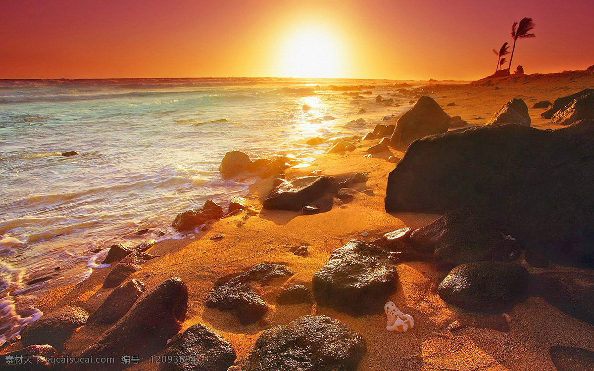 日落 海岸线 壁纸 海滩 夏威夷 自然风光 自然风景 自然景观 日落海岸线 psd源文件