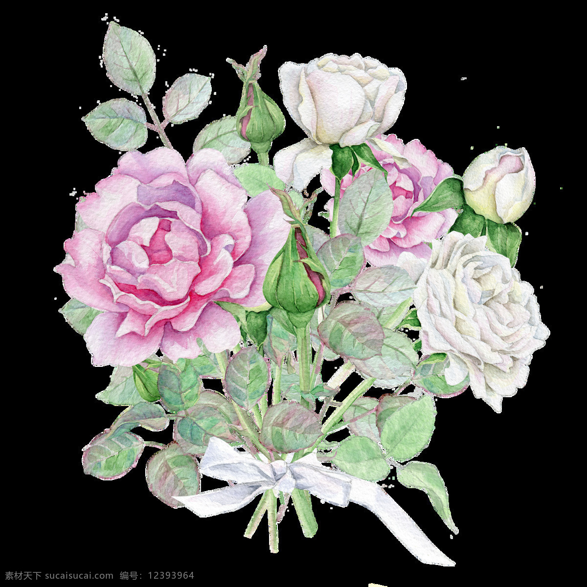 手绘 水彩 鲜花 卡通 透明 装饰 合集 免 扣 插画 粉色 红色 花瓣 花朵 花卉 黄色 绿色 绿叶 手账素材