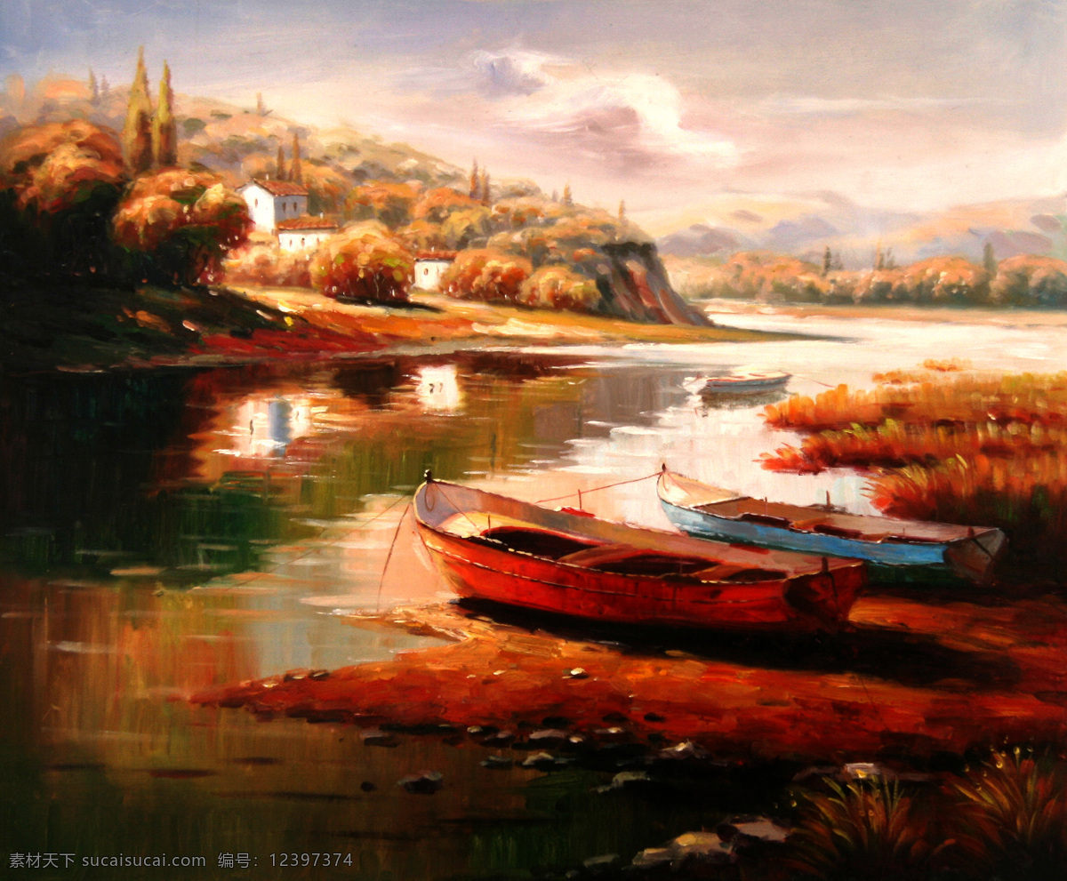 地中海 绘画书法 欧式 文化艺术 油画 装饰 船 景 设计素材 模板下载 船景油画 船景