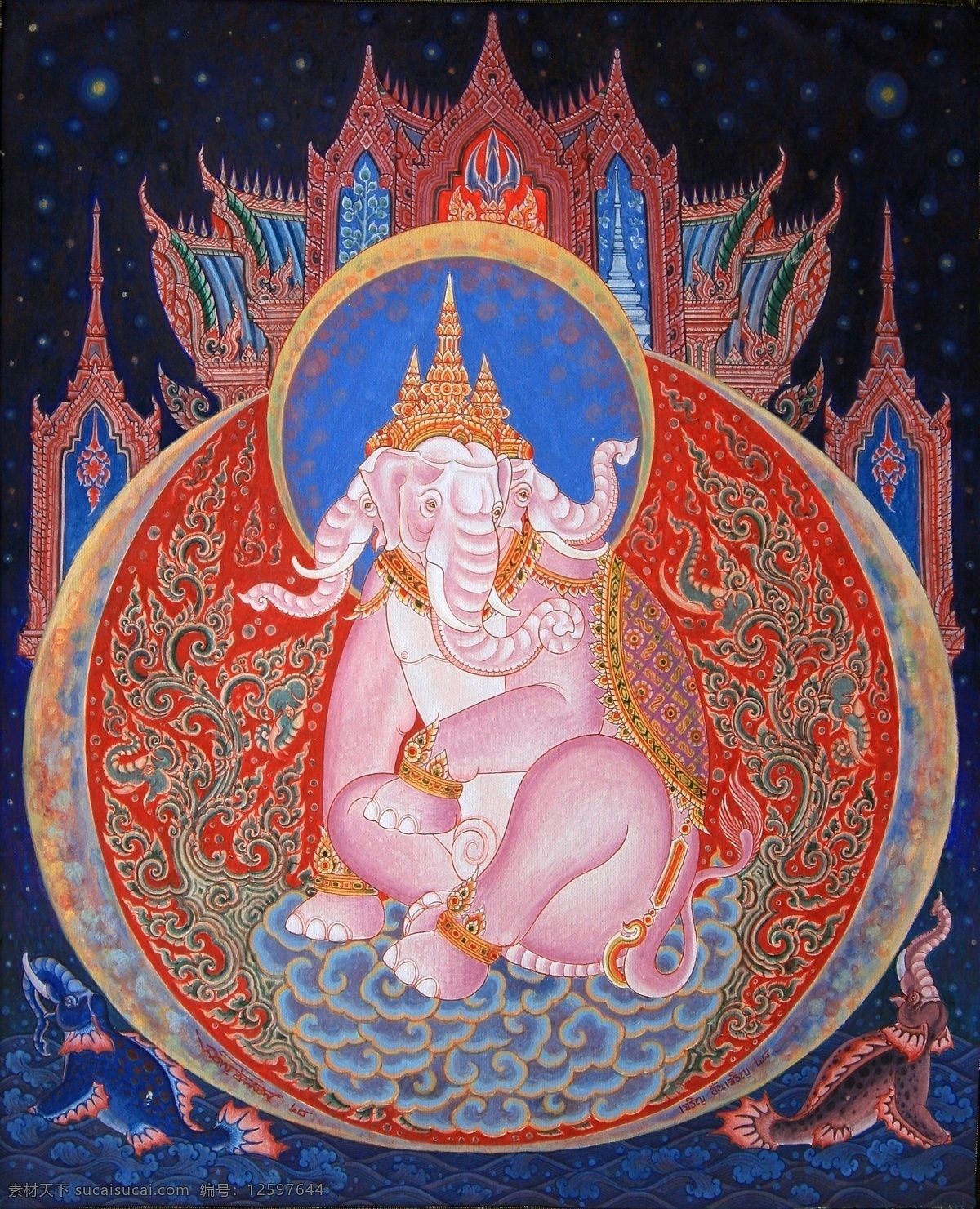 erawan elephant 伊拉万象 高清 泰国 宗教画 艺术画 油画 绘画 艺术 高清绘画 绘画书法 文化艺术
