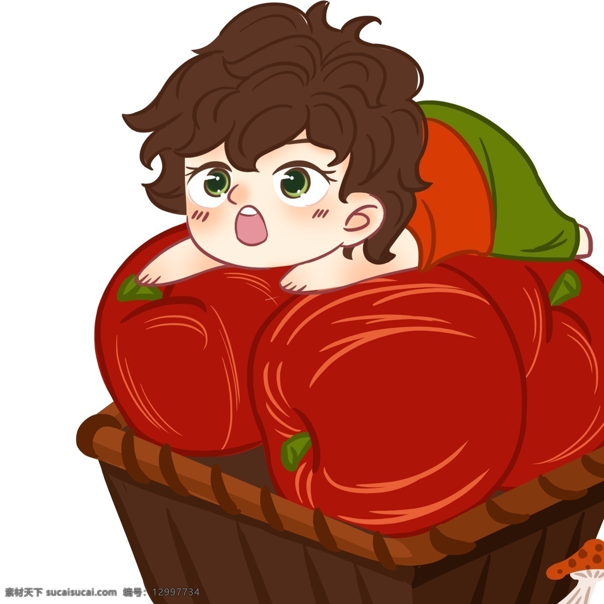 趴在 苹果 上 男孩 水果 苹果零食 苹果水果 卡通水果 水果插画