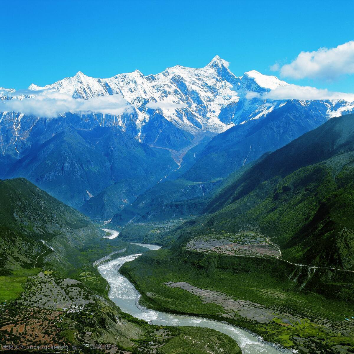 南迦巴瓦峰 中国 最美 雪山 云中天堂 长矛 蓝天 摄影图库 自然风景 旅游摄影