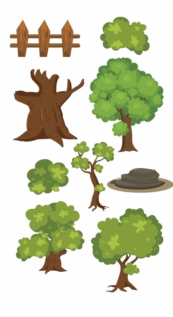 卡通矢量树 灌木 树木 植物 自然 卡通树 卡通 树 树叶 手绘树 植物花朵矢量 生物世界 树木树叶 卡通设计