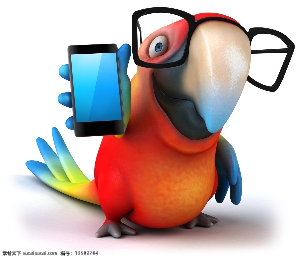 举 手机 的卡 通 鹦鹉 卡通 眼镜 动物 卡通动物 生物世界