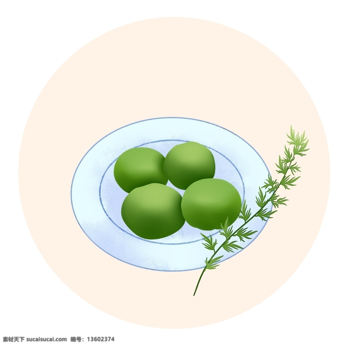 清明节 绿色 青团 免 扣 装饰 清明果 艾草 绿植 植物 叶子 绿叶 盘子 瓷盘 祭祀 祭祖 祭拜 春天食物 春季美食