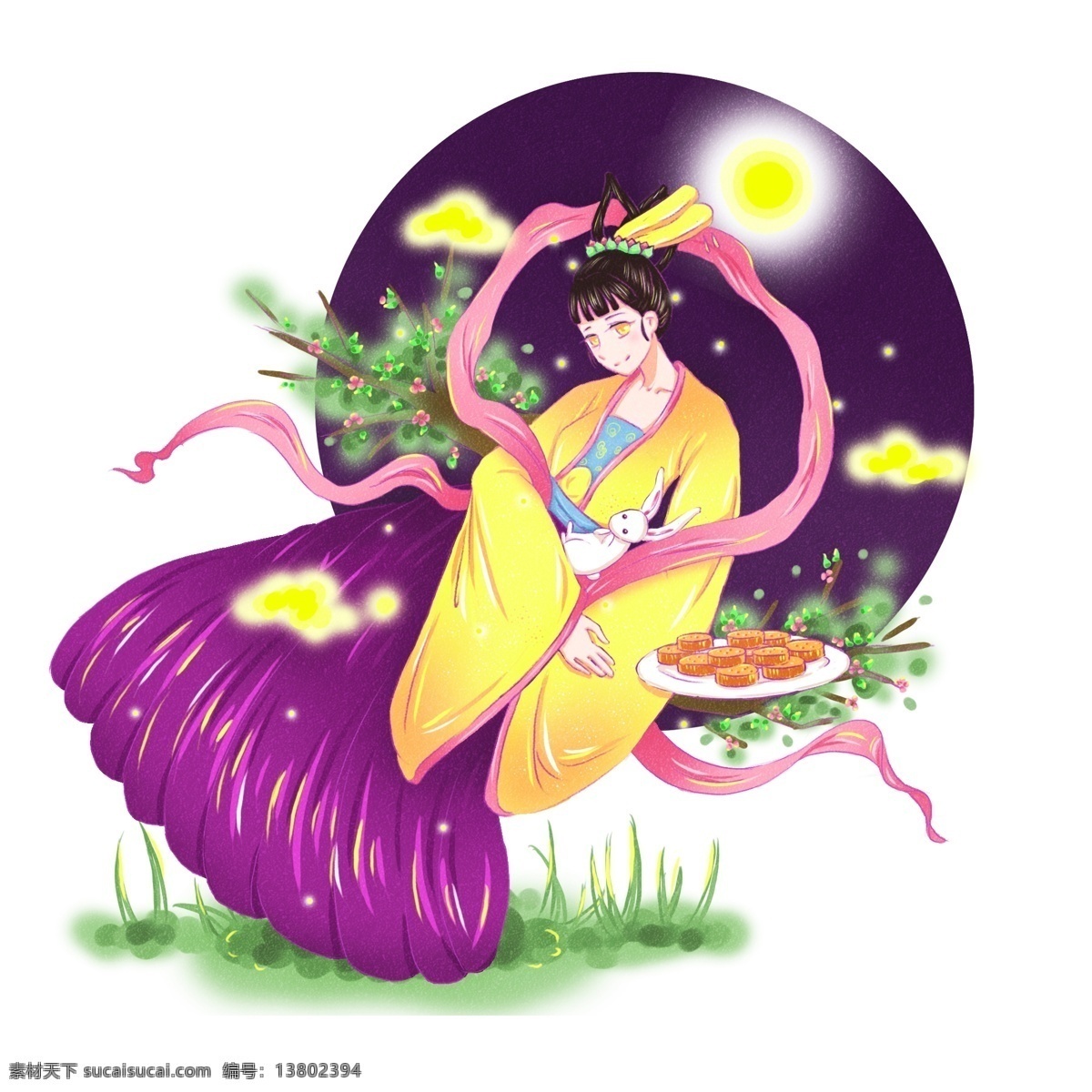 中秋节 古典 嫦娥奔月 飞天 手绘 形象 商用 元素 嫦娥 奔月 传统节日 八月十五