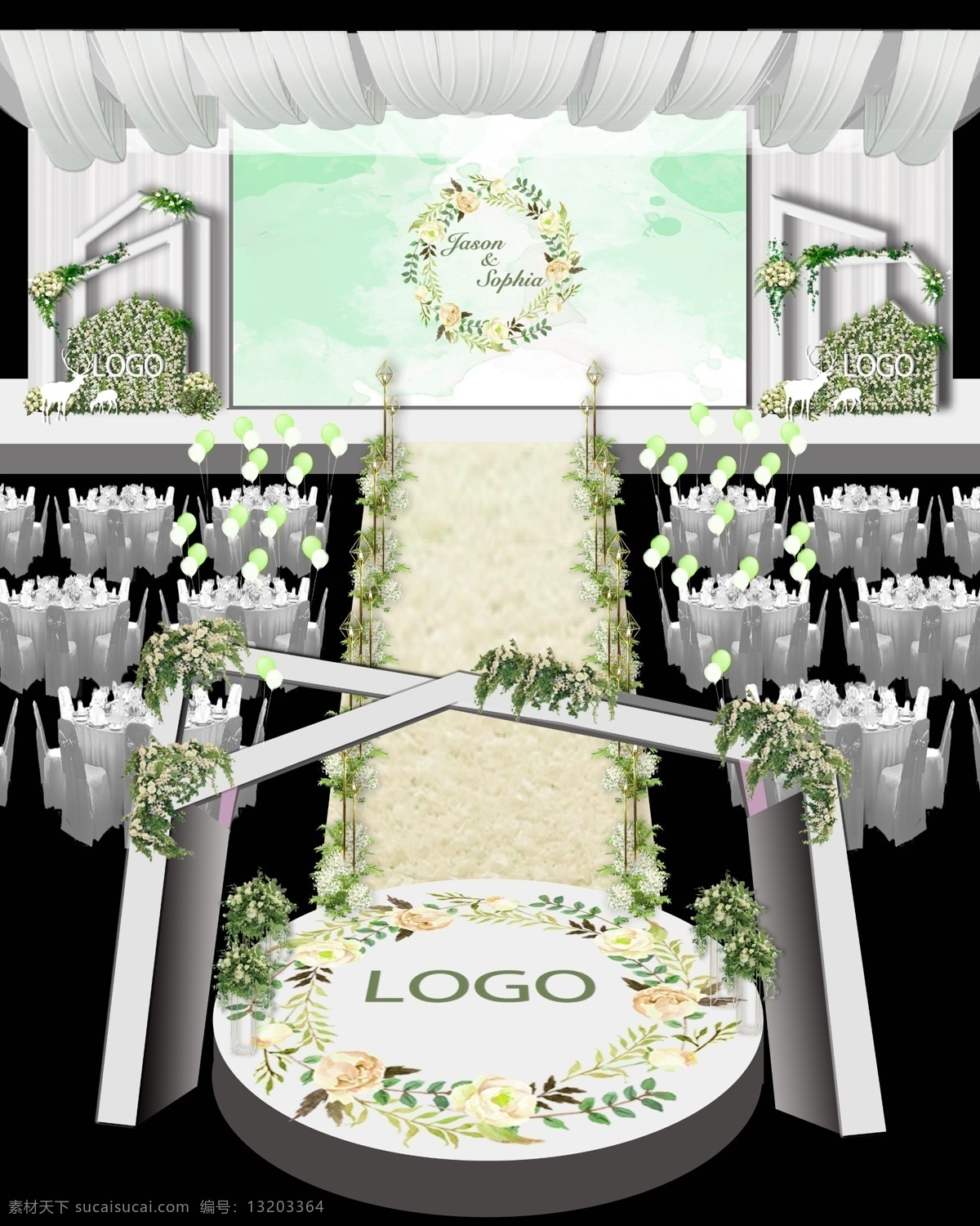 白 绿色 婚礼 异 造型 效果图 白色婚礼 绿色婚礼 结婚 舞台