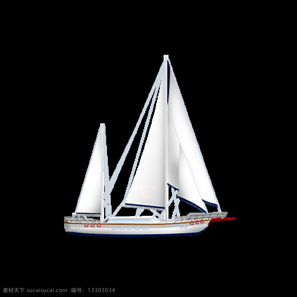 手绘 白色 帆船 元素 船 白色帆船 轮船