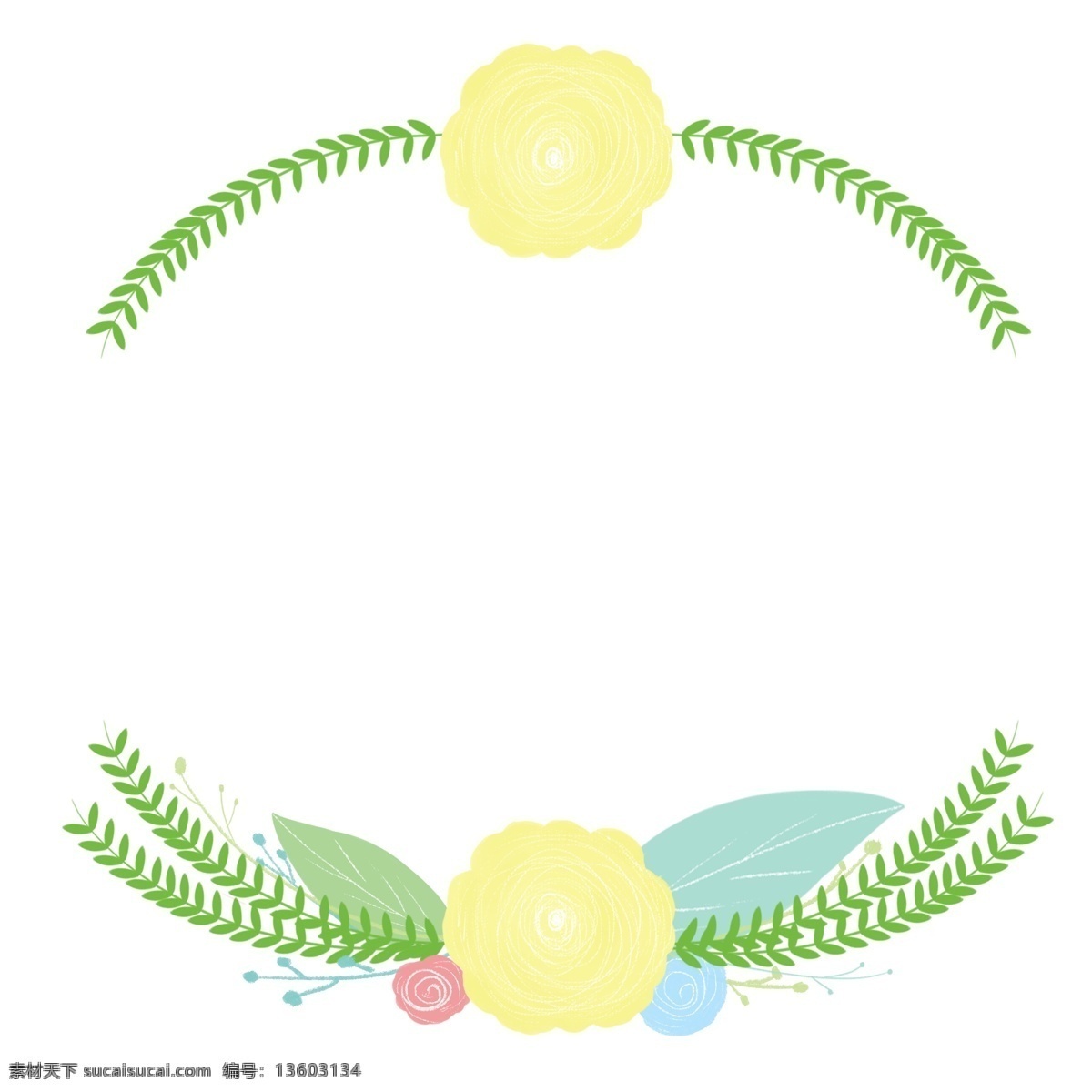 黄色 小花 边框 插画 黄色的小花 绿色的叶子 漂亮的边框 创意边框 立体边框 精美边框 植物边框