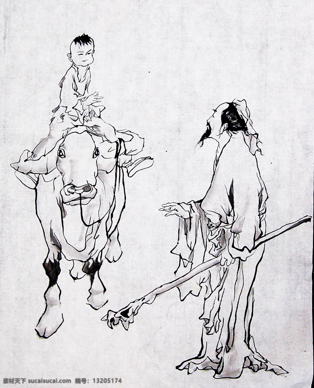 水墨人物 水墨画 山水画 人物 线描 白描 毛笔 传统 牛 小孩 古人 绘画书法 文化艺术