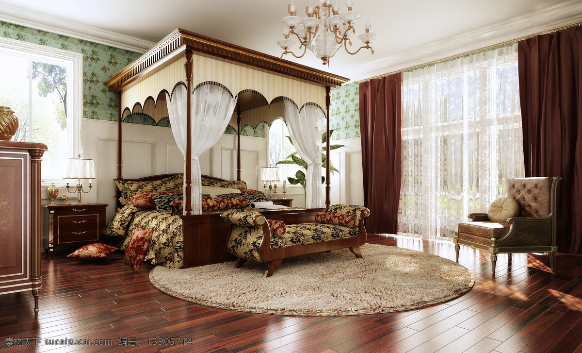 床 地毯 吊灯 方案 古典 环境设计 欧式 欧式卧室 欧式古典卧室 欧式风格卧室 卧室 室内 室内设计 装饰素材