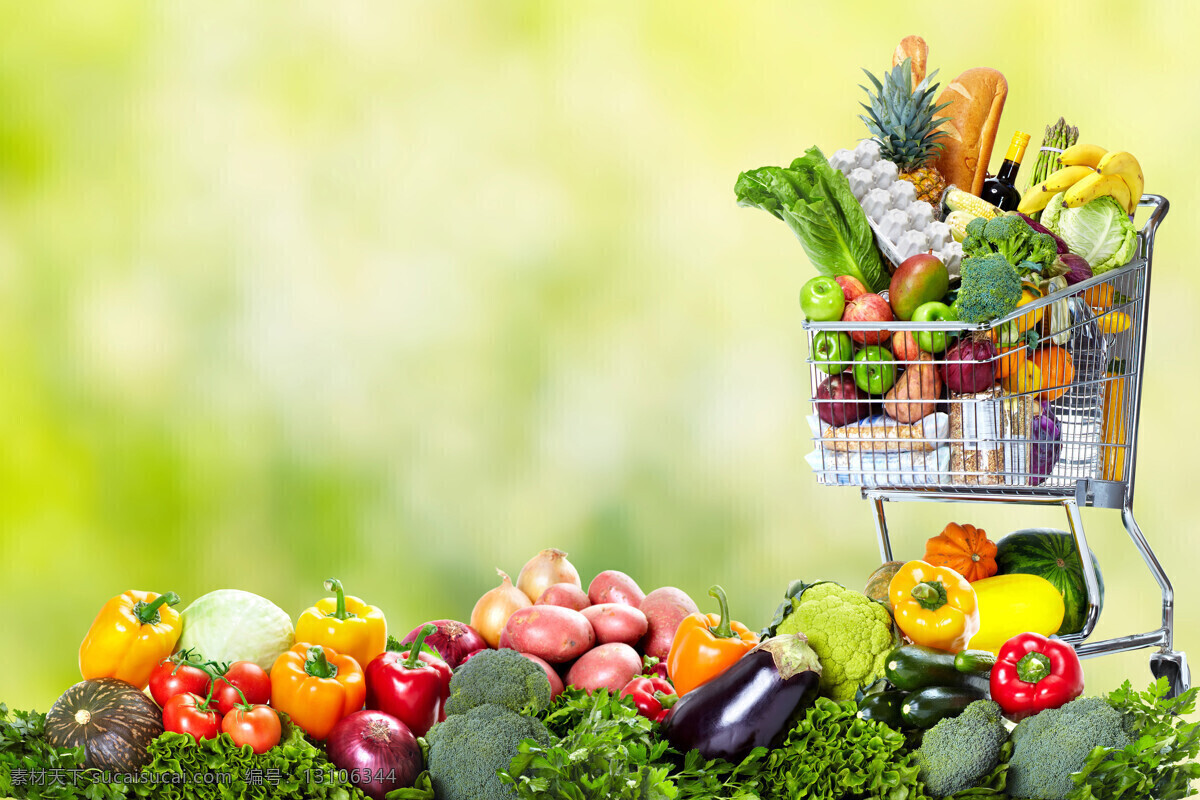 蔬菜 新鲜蔬菜 食材 超市 购物车 茄子 辣椒 洋葱 西兰花 生物世界
