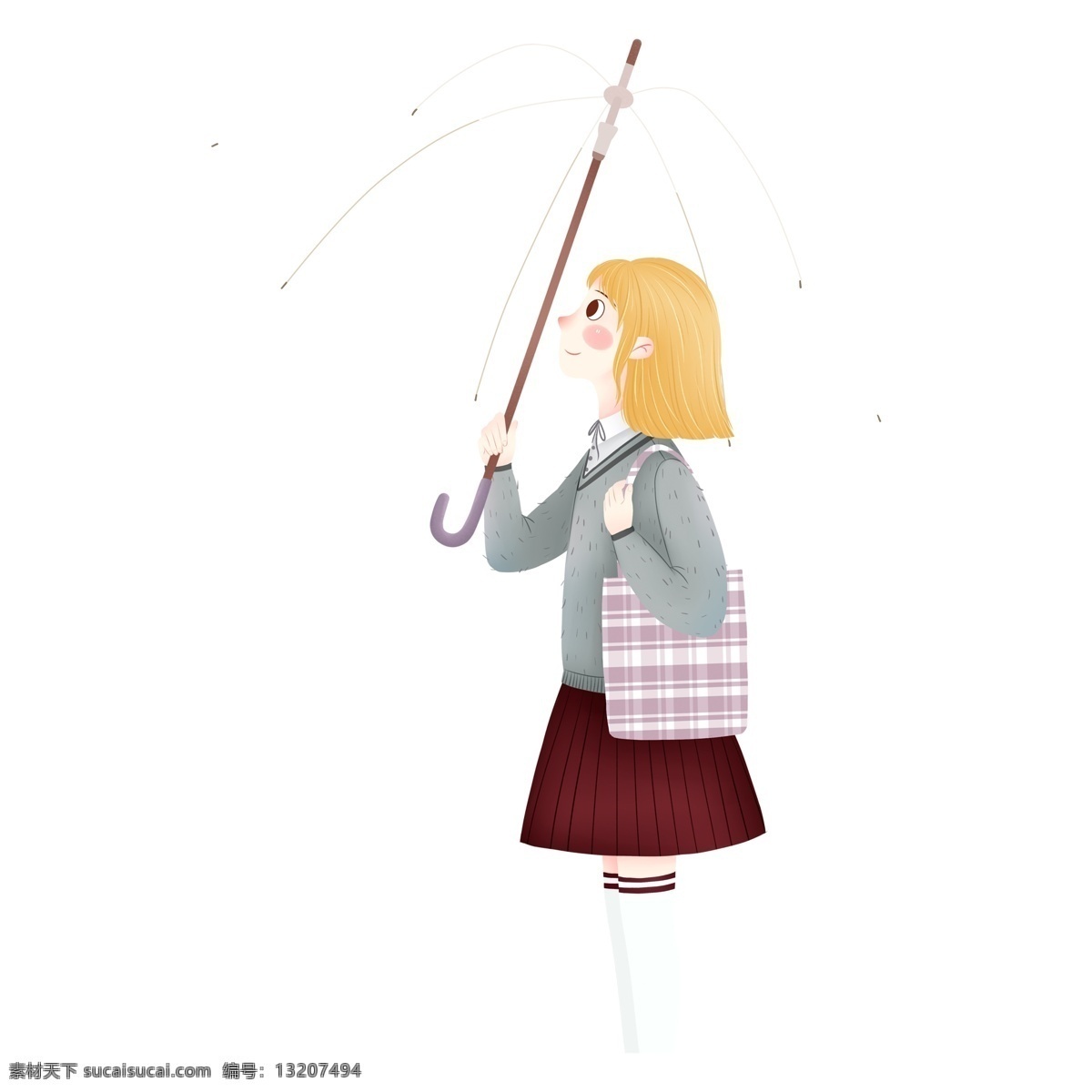 打伞 少女 人物 元素 小清新 可爱女孩 免抠元素 透明元素 手绘元素