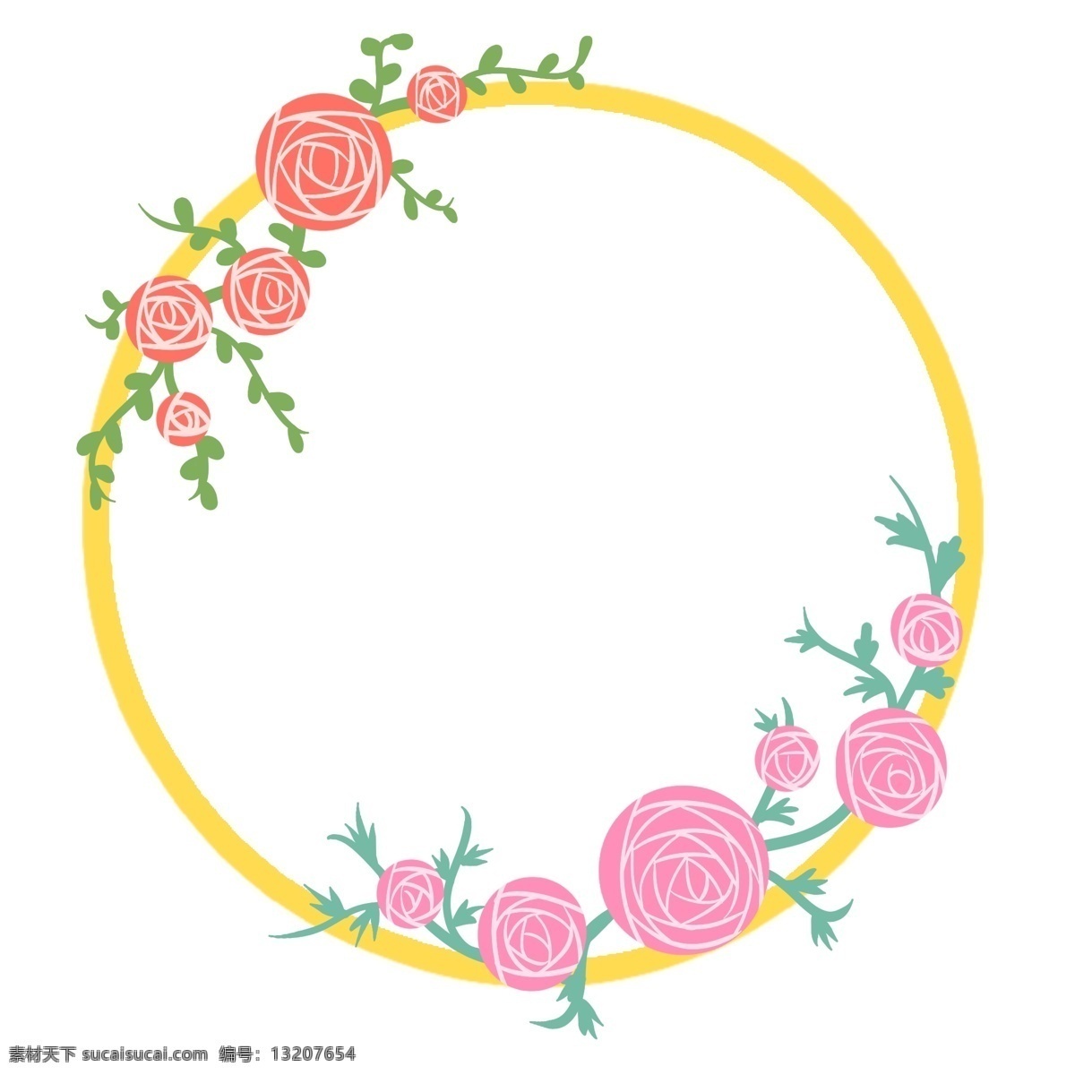 漂亮 玫瑰花 边框 插画 漂亮的边框 漂亮的玫瑰花 红色玫瑰 粉色玫瑰 黄色边框 圆形边框