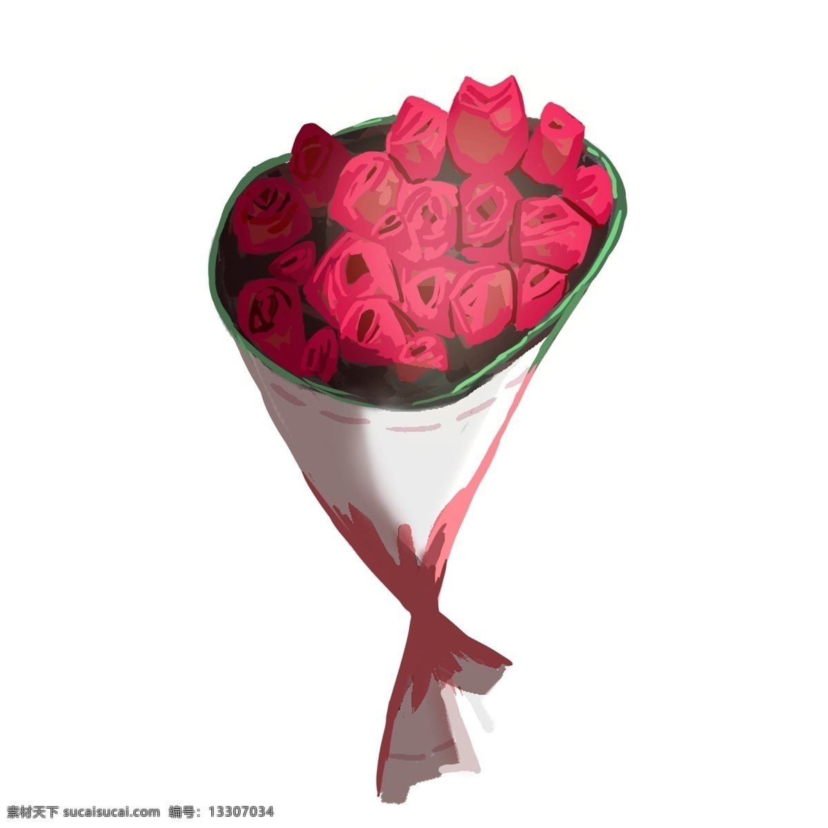 情人节 红色 玫瑰花 红色的玫瑰花 手绘玫瑰花 玫瑰花装饰 红色的丝带 小 物 插画 漂亮的玫瑰花